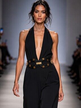 BCBG MAXAZRIA RUNWAY/ Gold & Black Braided Waist Belt Elasticized/ Size US XS
